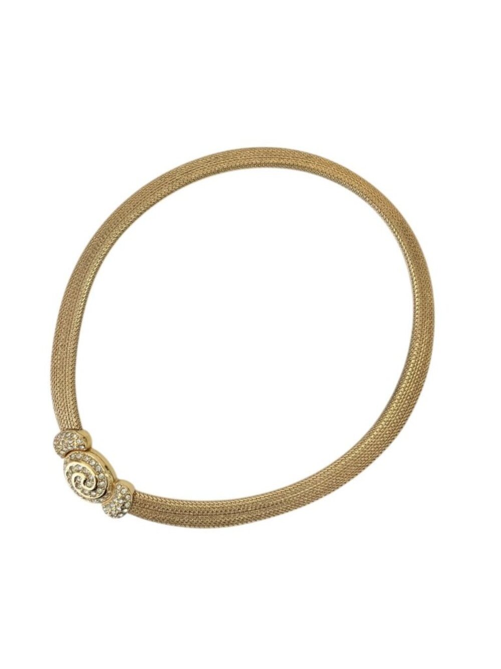 Dior Vintage Mesh Chain Rhinestone Choker Necklace Gold Colored